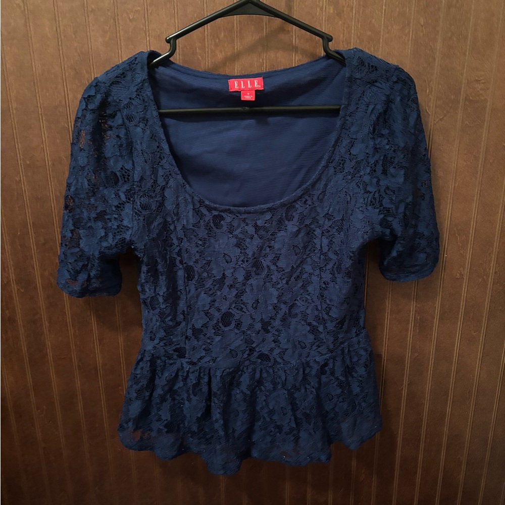 Elle Deep Blue Lace Blouse